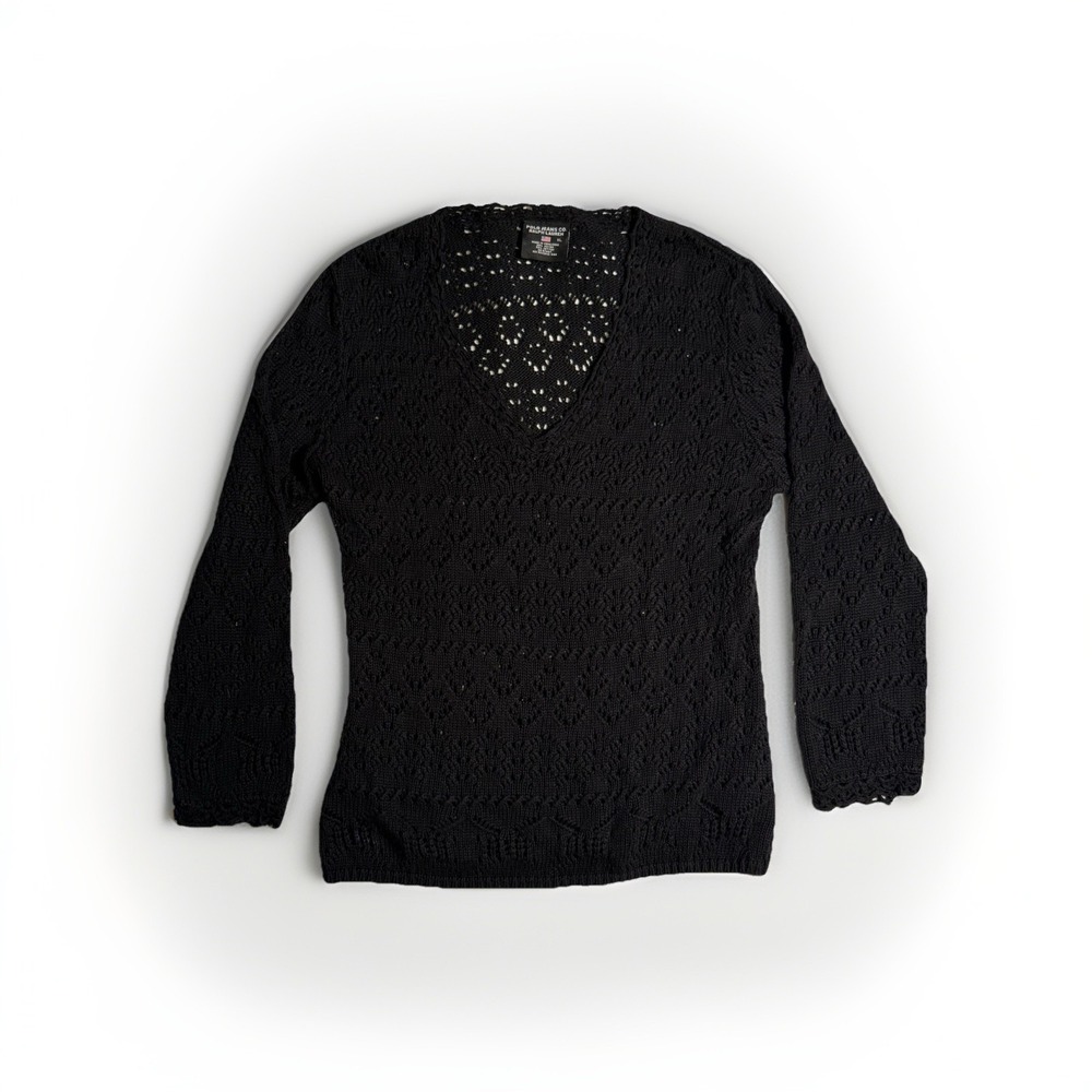 1990s Polo Jeans Co Ralph Lauren Black Crochet Sweater Blouse / Women's XL